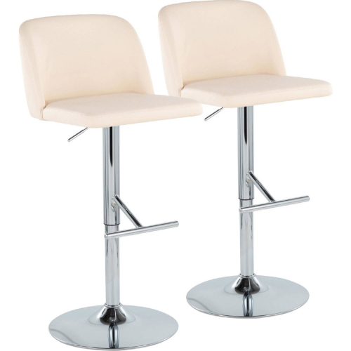 Toriano Adjustable Swivel Bar Stool in Cream Leatherette & Chrome (Set of 2)